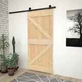 Vidaxl  Sliding Door  Natural And Black 80 X 210 Cm Solid Pine Wood