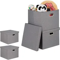 Relaxdays 4 x Aufbewahrungsbox, faltbare Ordnungsbox mit Deckel, je