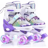 ERNAN Rollschuhe Kinder Rollschuhe Verstellbar Rollschuhe Damen, komfortabl LED Rollerskates für Jugendliche und Anfänger für Weihnachts und Geburtstags Geschenke (Violet, M)