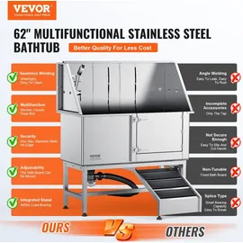 Vevor Professionelle Hundepflegewanne 1574,8mm Edelstahl Tierbadewanne Hundewaschstation 200kg Hunden Pflege Dusche Hundewaschanlage Haustierpflege...