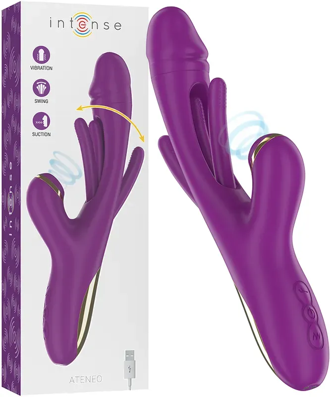INTENSE - Ateneo wiederaufladbarer Multifunktionsvibrator mit 7 Vibrationsmodi, schwingender Zunge und Saugfunktion Lila