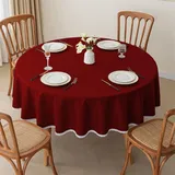 XHDZSW Tischdecke Rund, Baumwolle Leinen Tischdecke, Wasserabweisend Abwischbar Tischtuch, Wachstuch Table Cloth, Für Küche Esszimmer Haus Tischdekoration (Weinrot,120cm)