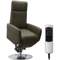 Cavadore TV-Sessel Cobra / Fernsehsessel mit 2 E-Motoren, Akku und Aufstehhilfe / Relaxfunktion, Liegefunktion / Ergonomie M / 71 x 110 x 82 / Lederoptik Olive