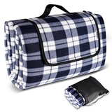 Generisch Picknickdecke Wasserdicht, Picknickdecke 200x195cm XXL mit Wasserdichter PVC-Unterseite & Wärmeisoliert Gepolstert, für Strand, Camping, Park – Blau-Weiß Kariert