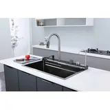 Faizee Home Edelstahlspüle Edelstahlspüle FaizeeHome, Multifunktionale Edelstahlspüle mit Armatur schwarz