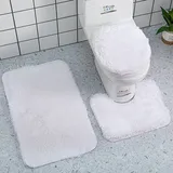 Reyox Badvorleger Set 3 Teilig, Weiche Hochflor Badematte rutschfest, Mikrofaser Flauschig Badteppich für Toilett WC Badezimmer Weiß 3 STK
