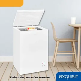 Exquisit Gefriertruhe, Kombigerät, 2-in-1, 99 Liter, Tiefkühltruhe, Kühlen, 4-Sterne-Gefrieren, Gefriertruhe klein, Toplader, Gefrierkorb, GT100-050E weiss