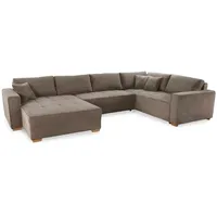 luma-home Cord Wohnlandschaft U-Form Sofa Schlaffunktion Couch Bettkasten in Braun Taupe / 15197 - Taupe/Braun