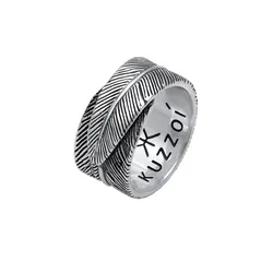 KUZZOI Herren Feder Vintage Trend Oxidiert 925 Silber Herrenschmuck   