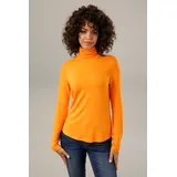 Aniston CASUAL Rollkragenshirt ANISTON CASUAL, Damen, Gr. 44, orange, Single Jersey, Obermaterial: 95% Viskose, 5% Elasthan, unifarben, sehr figurbetont hüftlang, Shirts, in schwarz-bunt-bedruckt oder 4 trendigen Unis