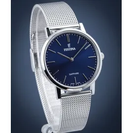 Festina Swiss Made F20014/2 Herrenarmbanduhr - Silber/Dunkelblau