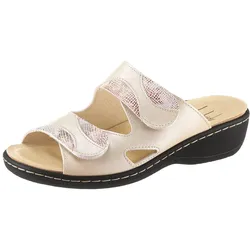 Pantolette BELVIDA, Damen, Gr. 40, beige (beige, bedruckt), Nubukleder, Glattleder, klassisch, Schuhe