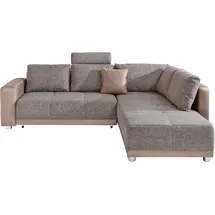 Jockenhöfer Ecksofa mit Bettfunktion, Bettkasten und Federkern, wahlweise mit 1 oder 3 Kopfstützen, Ottomane links oder rechts montierbar, braun