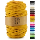 Netuno 1x Makramee-Garn Senf 9 mm 50 m Baumwollkordel mit Polyesterkern Kordel aus Baumwolle Kordelband Naturkordel Baumwollgarn für Makramee Basteln Garn dick Kordel Makramee farbig Cotton Cord