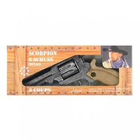 J.G.Schrödel Scorpion antik: Spielzeugpistole für Zündplättchen-Munition, in Box, passend für Cowboys und Sheriffs, 8 Schuss, 22 cm, grau / silber (106 8278)
