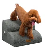 Deconovo Hundetreppe für Kleine Hunde 2 Stufen, Abnehmbare Hunderampe rutschfeste Katzentreppe, Treppe für Haustiere Bett, Sofa, Tragbare Haustiertreppe mit Waschbarer Bezug, 40x40x30 cm, Dunkelgrau