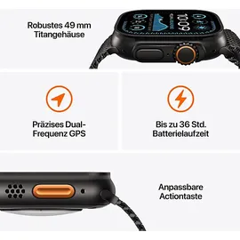 Apple Watch Ultra 2 GPS + Cellular 49 mm Titangehäuse schwarz, Alpine Loop Armband dunkelgrün L