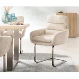 DELIFE Polsterstuhl Abelia-Flex, mit Armlehnen Freischwinger flach Edelstahl Cord Beige beige|weiß