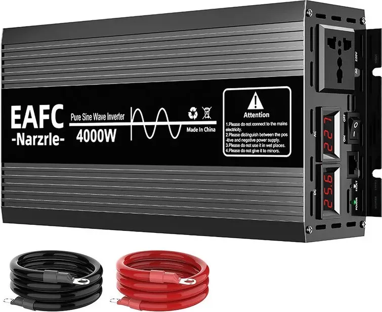 EAFC 4000 W Pure Sine Wave Power Inverter (Spitzenleistung 4000 W / Nennleistung 2000 W), 12 V DC auf 220 V AC Umwandler mit zwei intelligenten Lüftern, digitaler Eingangs-/Ausgangsanzeige, Universalssteckdose, leiser Betrieb für Auto, LKW, Wohnmobil, Camping, Notstromversorgung