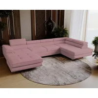 Goldstoff Wohnlandschaft mit Schlaffunktion, Couch für Wohnzimmer - Schlafsofa - Eckcouch, VENUS - Sofa U Form, Ecksofa mit Schlaffunktion und Bettkasten in rosa rosa
