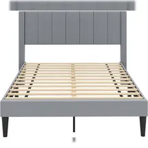 Costway Bettgestell für 200 x 140 cm Matratze, Samtstoffgepolstertes Doppelbettgestell, Plattformbett mit Kopfteil, Grau, Modell V, L)