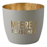 Giftcompany Madras, Windlicht, M, Motiv: Meeresrauschen, Flannel/Gold, H8,5, D10cm