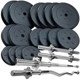 ScSPORTS® Hantel-Set 60/75kg Kurzhanteln Langhantel SZ Stange Gewichte 31mm, Hantelscheiben, Kunststoff