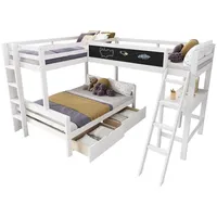 Odikalo Etagenbett Hochbett Kinderbett Kiefernholz Schreibtisch Regal 140*200+90*200 weiß