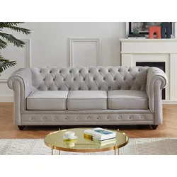 Sofa 3-Sitzer - Samt - Hellgrau - CHESTERFIELD