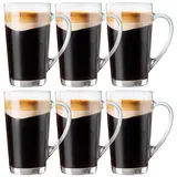 KONZEPT Latte Macchiato Gläser mit Henkel, 6 er Set Kaffeegläser 350 ml, aus transparentem Glas