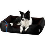 BedDog Hundebett LUPI, Hundekissen mit abziehbaren waschbaren Bezug, Hundekorb, Hundesofa, für mittel-große Hunde, L, schwarz-braun