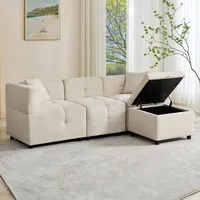 Merax Ecksofa, 3-Sitzer Sofa mit Schlaffunktion, Bettkasten, L-Form Wohnzimmersofa mit 2 Kissen, Couchgarnitur, Chenille, Beige - Beige