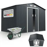 Juskys Metall Gerätehaus Geräteschuppen XL mit Satteldach, Schiebetür & Fundament 9m3 anthrazit