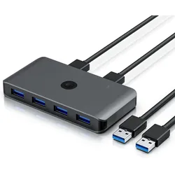Primewire USB 3.2 Gen1 KVM Switch Umschalter - 4 Port Eingang - 2 Port Ausgang für 2 PCs - 5 Gbit/s - inkl. 2x USB Kabel - für Drucker Scanner