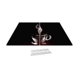 ALLboards Glas Herdabdeckplatte Schneidebrett Kaffee Kaffeetasse Käffchen 2er Set Multi-Platte Arbeitsplatte Herdschutz Deko Gehärtetes Glas, 2 Stück – 52x30cm