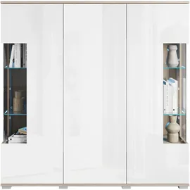 INOSIGN Highboard "Kenia", eiche sonoma, weiß hochglanz, B:135cm H:134cm T:39,5cm, FSC-zertifizierter Holzwerkstoff, Glas, Hartfaserplatte, Kunststoff, Sideboards, Highboard, Modernes Highboard, mit Glastüren, Breite 135 cm