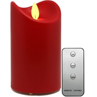 Tronje LED Outdoor Kerze - 13cm Stumpenkerze Rot mit Timer u. Fernbedienung - bewegliche Flamme - IP44 UV Hitzebeständig