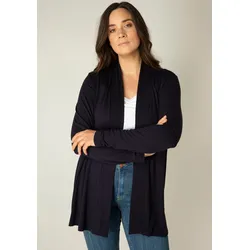 Strickjacke BASE LEVEL CURVY "Ayla", Damen, Gr. 46, blau (navy dunkelblau), Strick, Obermaterial: 94% Viskose, 6% Elasthan, unifarben, casual, figurumspielend ca. Mitte Oberschenkel, Langarm eingesetzt abgesteppt, Strickjacken, im verschlusslosen Design