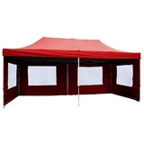 Nexos Profi Faltpavillon Partyzelt Pavillon 3x6 m mit Seitenteilen - hochwertige Ausführung - wasserdichtes Dach mit PVC-Coating - 270 g/m2 incl. Tragetasche und Zubehör – Farbe: rot