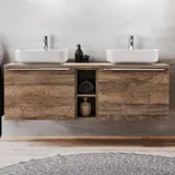 Lomadox Lomado Badmöbel-Set, Braun, Holzwerkstoff, 140x63x46 cm, Badezimmer, Badezimmerschränke, Waschtischkombinationen