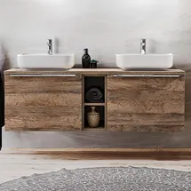 Lomadox Lomado Badmöbel-Set, Braun, Holzwerkstoff, 140x63x46 cm, Badezimmer, Badezimmerschränke, Waschtischkombinationen