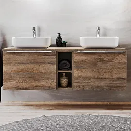 Lomadox Lomado Badmöbel-Set, Braun, Holzwerkstoff, 140x63x46 cm, Badezimmer, Badezimmerschränke, Waschtischkombinationen