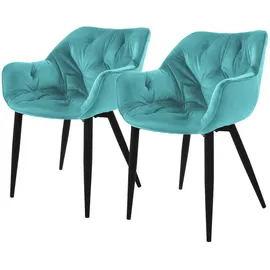 ML-Design Esszimmerstuhl Blau Metall, 67x83x59 cm, Esszimmer, Stühle, Esszimmerstühle 2er Set, Petrol, aus dickem Samtstoff