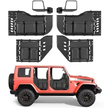 Vevor Röhrentüren 4-türig, Kompatibel mit Jeep Wrangler JL (18–26) & Gladiator JT (20–26), Offroad-Halbtüren aus Stahl (Vorne & Hinten) mit DOT-zertifizierten Außenspiegeln Seitentaschen Schwarz