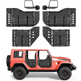Vevor Röhrentüren 4-türig, Kompatibel mit Jeep Wrangler JL (18–26) & Gladiator JT (20–26), Offroad-Halbtüren aus Stahl (Vorne & Hinten) mit DOT-zertifizierten Außenspiegeln Seitentaschen Schwarz