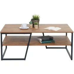 Couchtisch MCW-A27, Wohnzimmertisch Beistelltisch Sofatisch, Ablage Metall 3D-Struktur 46x110x60cm, Wildeiche-Optik