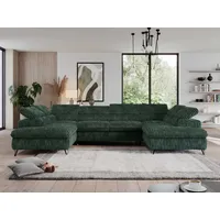 MKS Meble U-form Couch, Schlaffunktion, Ecksofa mit verstellbare Kopfstützen, Bettkasten - PEDRO U - Cord - Grün - Grün
