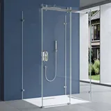 SoGood doporro U-Form Duschkabine Ravenna17-2 140x90x195cm Duschabtrennung mit Schiebetür inkl. 4cm flacher Duschtasse Weiß ESG-Sicherheitsglas Klarglas
