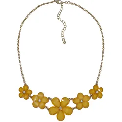 Steuer Modeschmuck Collier Kette gold farben Blumen gelb gold Strass stein
