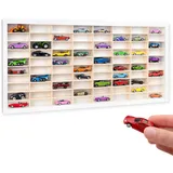 Creative Deco Weiß Setzkasten Holz Sammlervitrine für Autos - 80 verstellbare Fächer | Horizontales Wandregal für Miniaturen | Schaukasten Vitrine Hängend Sammelbox Sammelvitrine 80 x 41 x 5,5 cm